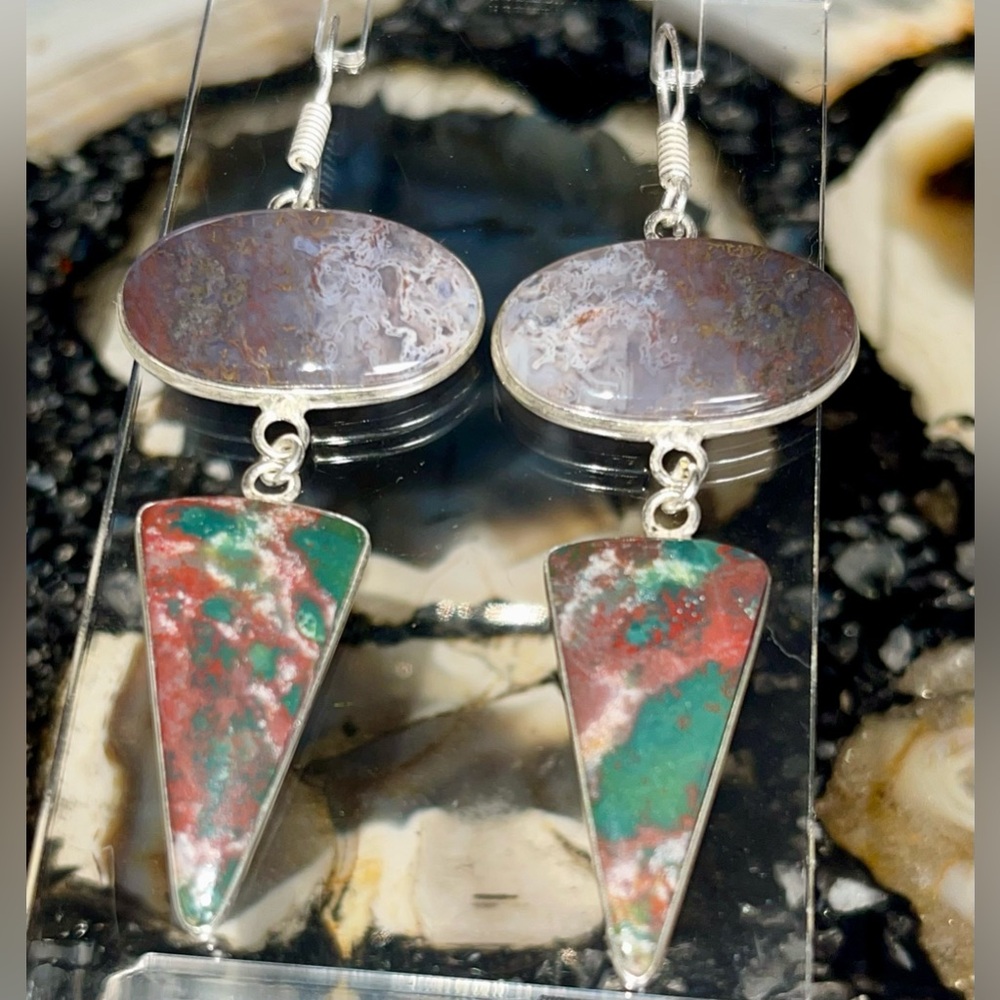 Dragon Bloodstone Jasper Earrings 2 1/2”